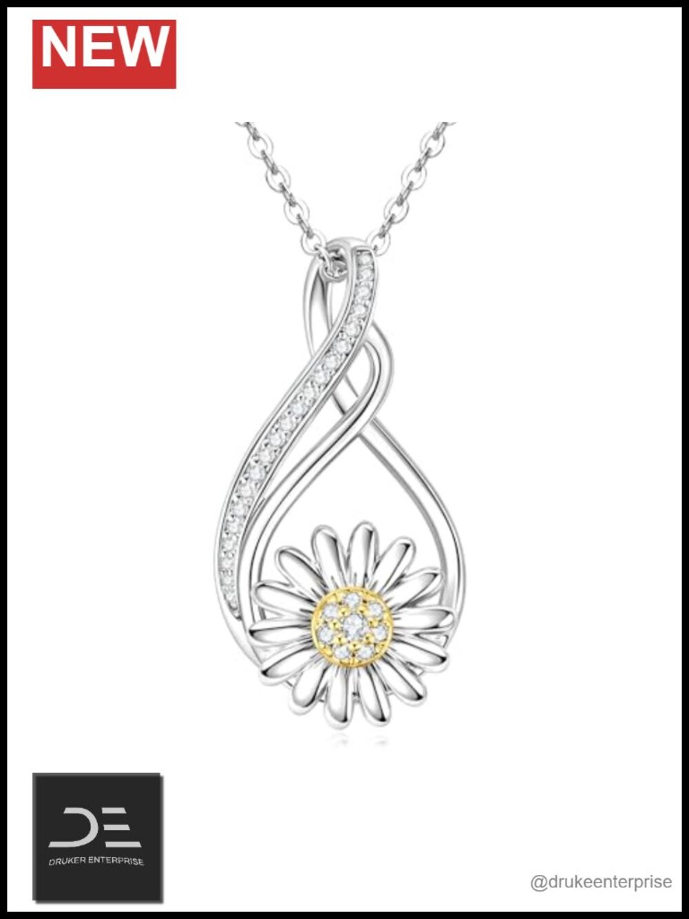 Silver Daisy Pendant Necklace for Women Moissanite Jewelry White Gold Plated